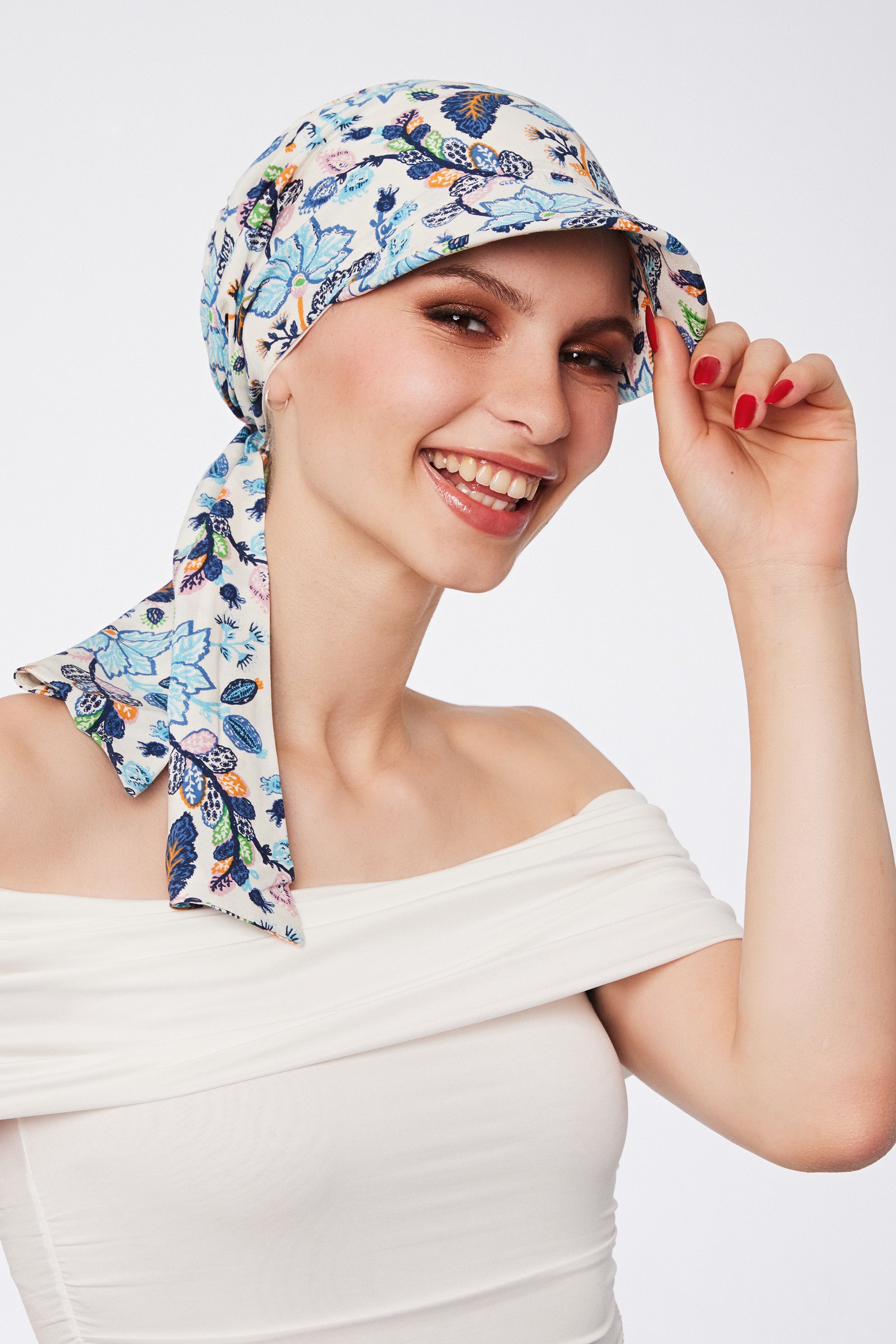 Gisela Mayer chemo hoofddeksel zonneklep